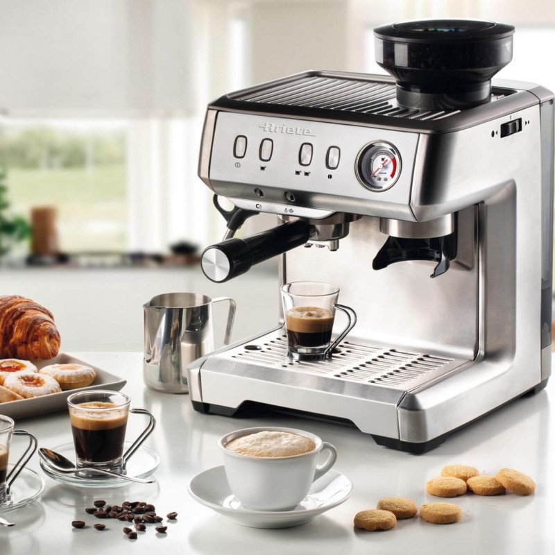 Espressor Ariete ESPRESSO METAL 1313/10, 1600W, 15 bar, 2 L, Cafea boabe, macinata si doze E.S.E, Manometru, Inox