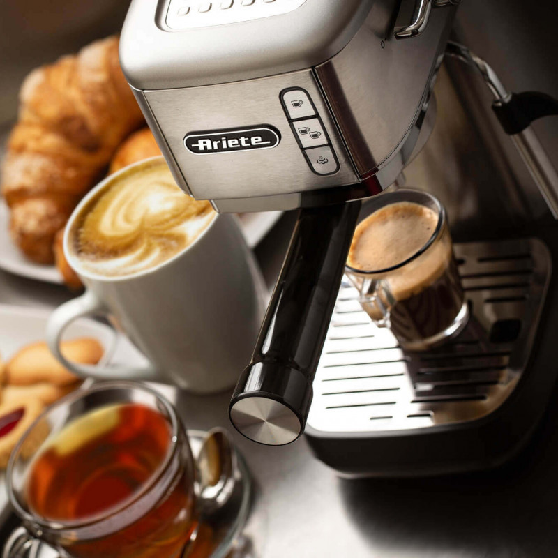 Espressor manual Ariete ESPRESSO METAL SLIM 1380/10, 1300W, 15 bar, 1.1 L, Lungimea cafelei personalizabila, Cafea macinasa si doze ESE, Inox