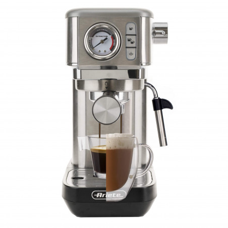 Espressor manual Ariete ESPRESSO METAL SLIM 1381/10, 1300W, 15 bar, 1.1 L, Manometru, Cafea macinata si doze ESE,  Inox