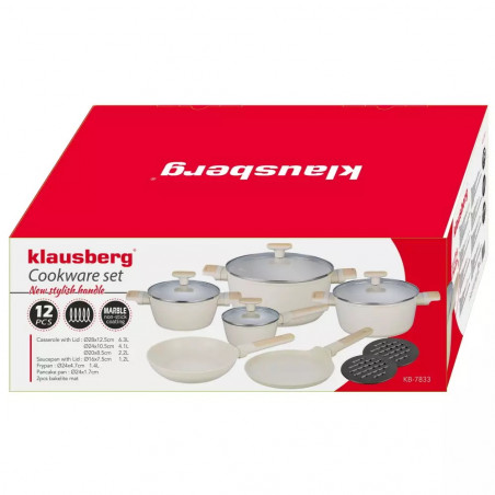 Set oale si tigai Klausberg, KB-7833, 12 piese, Acoperire antiaderenta, Inductie, Bej