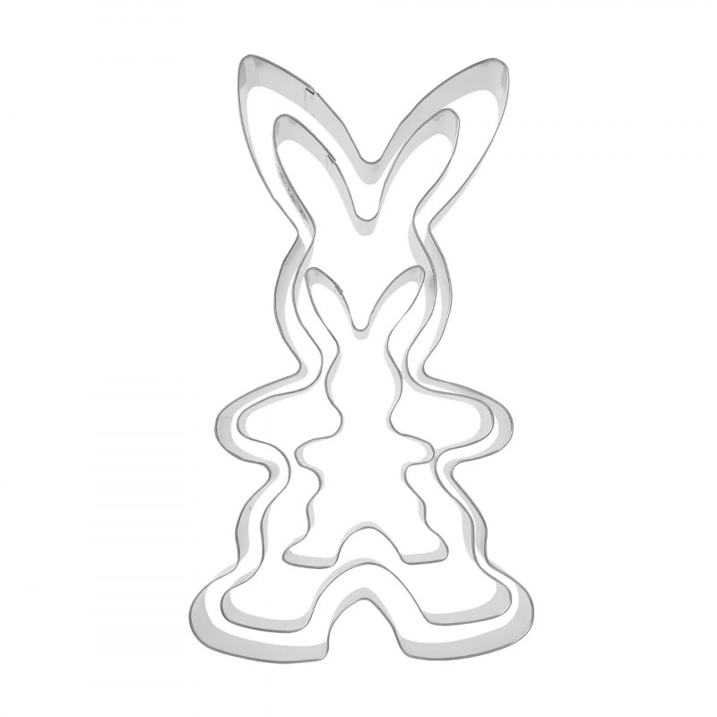 Set 3 forme pentru biscuiti iepuras Dr.Oetker 1876, 3 dimensiuni, Otel inoxidabil, Argintiu