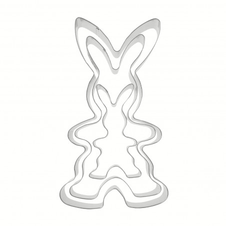 Set 3 forme pentru biscuiti iepuras Dr.Oetker 1876, 3 dimensiuni, Otel inoxidabil, Argintiu