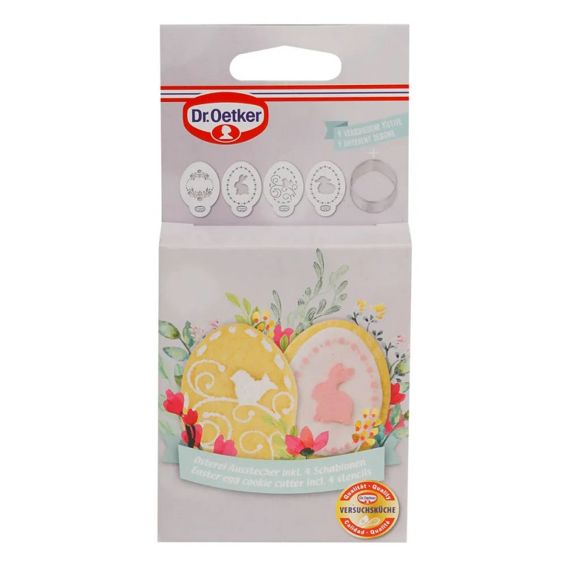 Set ustensile decorative biscuiti pentru Paste  Dr.Oetker 1879, 5 piese, 4 decoratii, 1 matrita, Otel inoxidabil, Argint