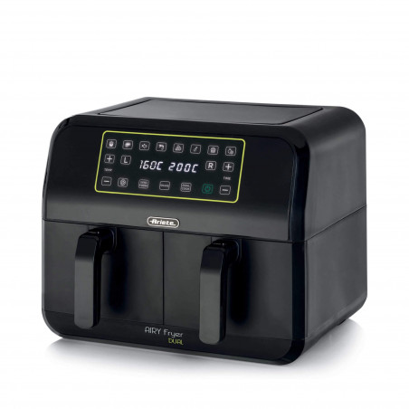 Friteuza dubla cu aer cald Ariete DUAL 4623/00, 1700W, 8 L, 8 programe, 35-200°C, Sincronizare, Panou tactil LCD, Negru