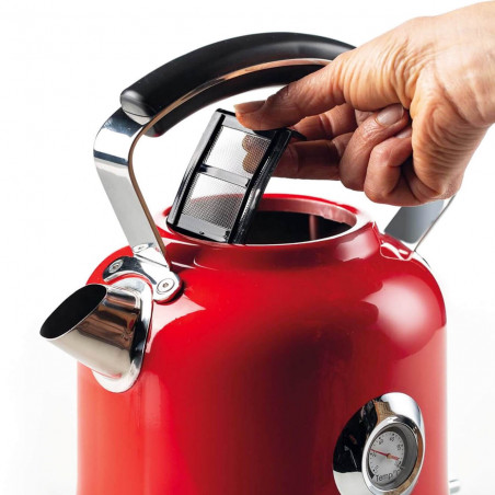 Cana electrica Ariete MODERNA 2854/00, 2000W, 1,7 L, Termometru, 360° rotativa, Filtru detasabil, Rosu