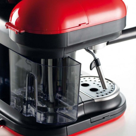 Espressor manual Ariete ESPRESSO MODERNA 1318/00, 1080W, 15 bar, 0.8 L, Rasnita de cafea incorporata, Spumare lapte, Rosu