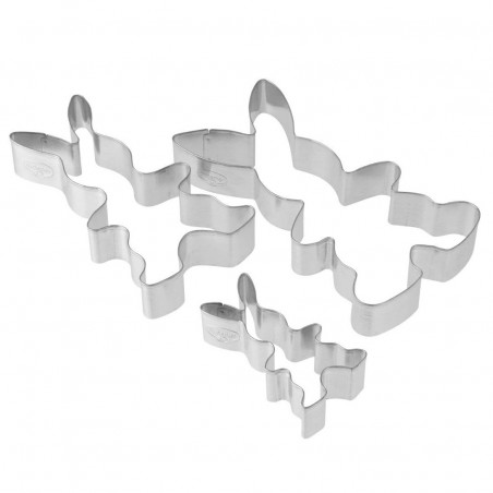 Set 3 forme pentru biscuiti iepuras Dr.Oetker 1876, 3 dimensiuni, Otel inoxidabil, Argintiu