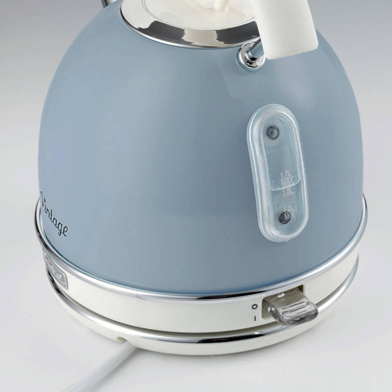 Ceainic electric Ariete VINTAGE 2877/05, 2000W, 1.7 L, Corp din otel, Suprafata rece, Baza 360°, Albastru