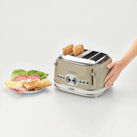 Prajitor de paine Ariete VINTAGE 0156/03, 1600W, 4 felii, 3 functii, 6 trepte, Tava firimituri detasabila, Bej