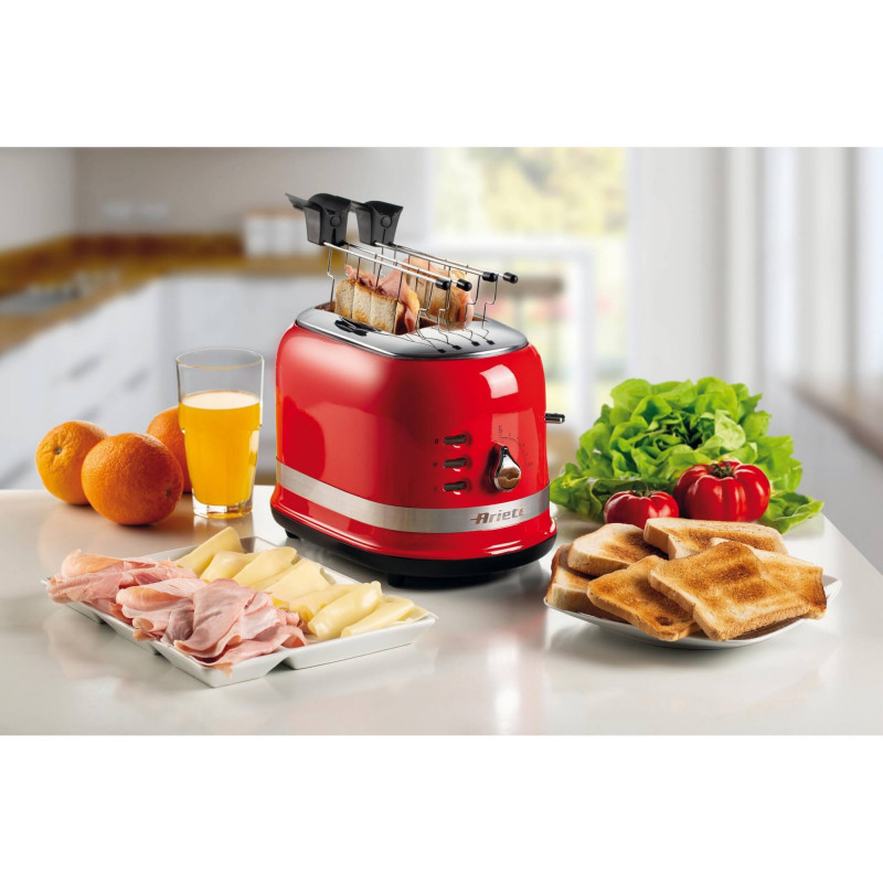 Prajitor de paine Ariete MODERNA 0149/00, 815W, 2 felii, 3 functii, 6 trepte, Tava firimituri detasabila, Rosu