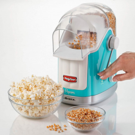 Aparat preparare popcorn cu aer cald Ariete Party Time 2.0 2958/01, 1100W, 600 g, Clean- pulse, Turcoaz