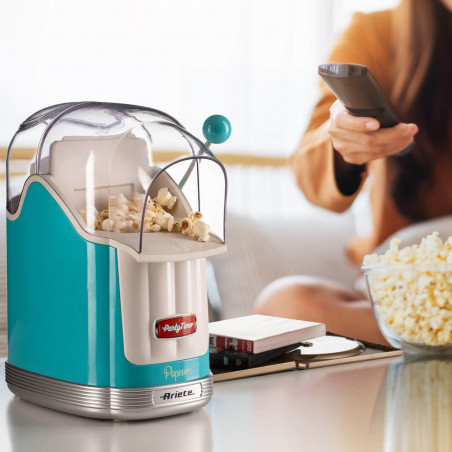 Aparat preparare popcorn cu aer cald Ariete Party Time 2.0 2958/01, 1100W, 600 g, Clean- pulse, Turcoaz