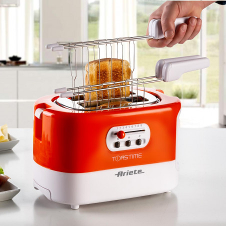 Prajitor de paine Ariete TOASTIME 0159/00, 700W, 2 felii, 3 functii, 9 trepte, Tava firimituri detasabila, Orange