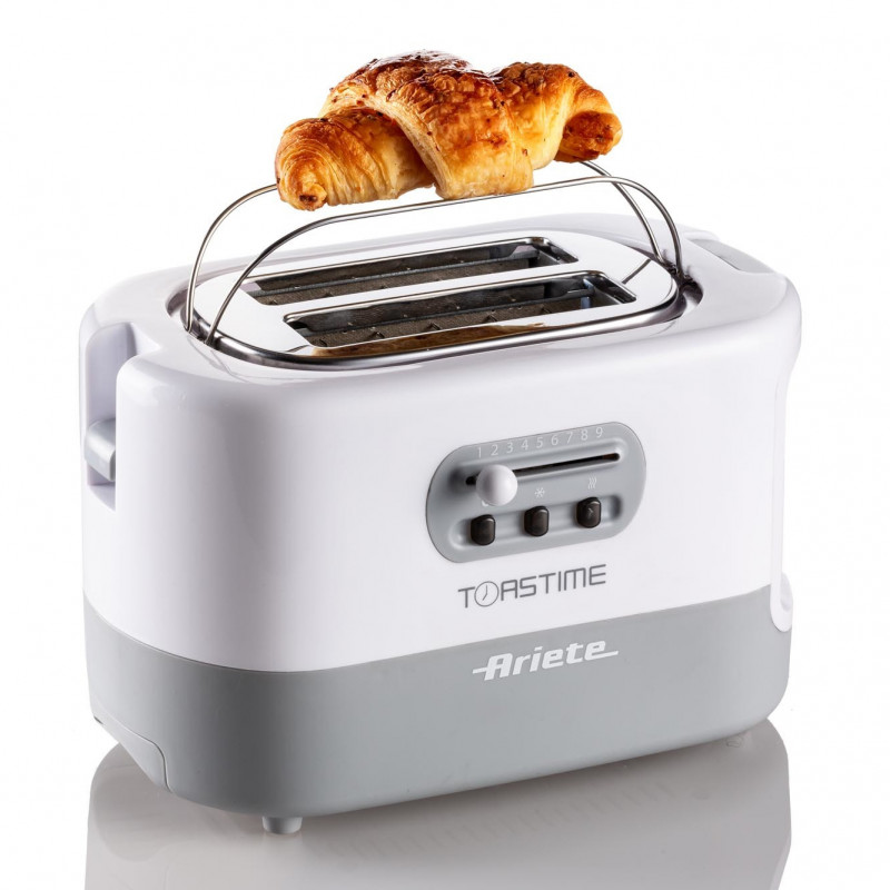 Prajitor de paine Ariete TOASTIME 0159/01, 700W, 2 felii, 3 functii, 9 trepte, Tava firimituri detasabila, Alb