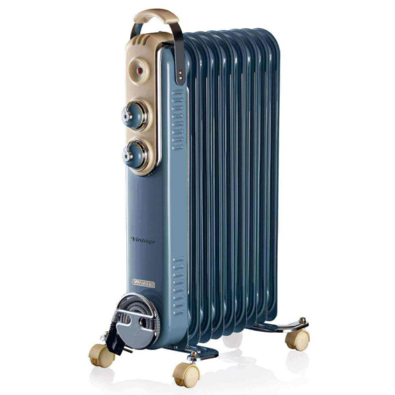 Calorifer electric cu ulei Ariete VINTAGE 0838, 2000W, 9 elementi, 3 trepte, Indicator de putere, Rotite pivotante 360°, Maner, Albastru