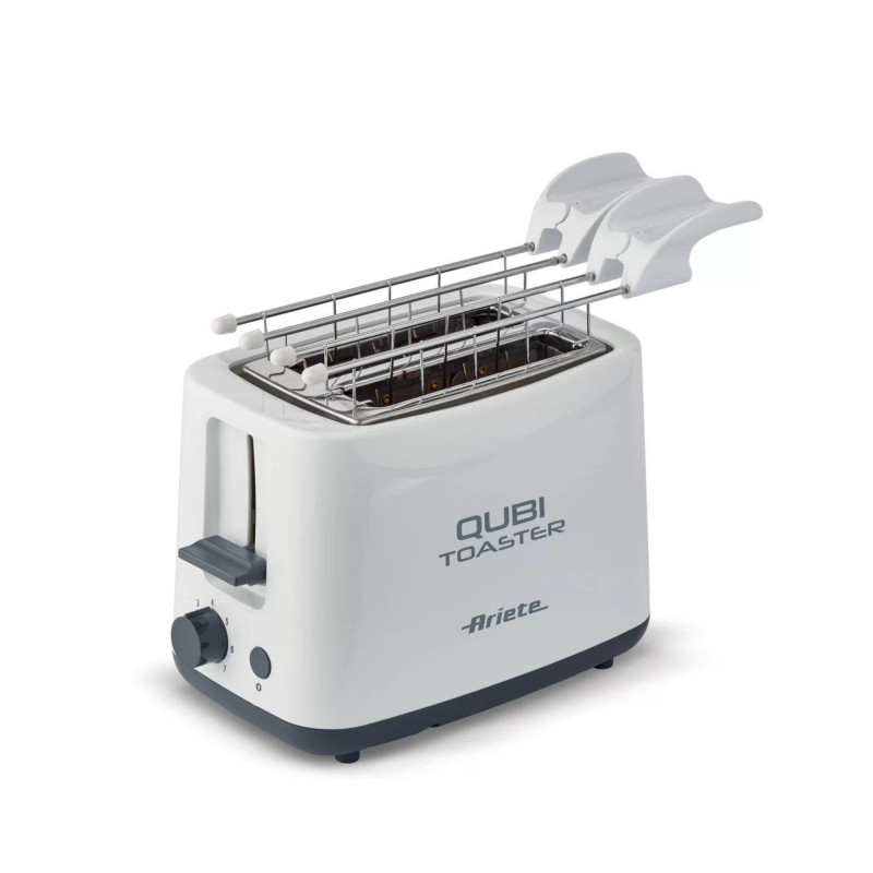 Prajitor de paine Ariete QUBI 0157/00, 760W, 2 felii, Buton de oprire, 7 trepte, Tava firimituri detasabila, Alb