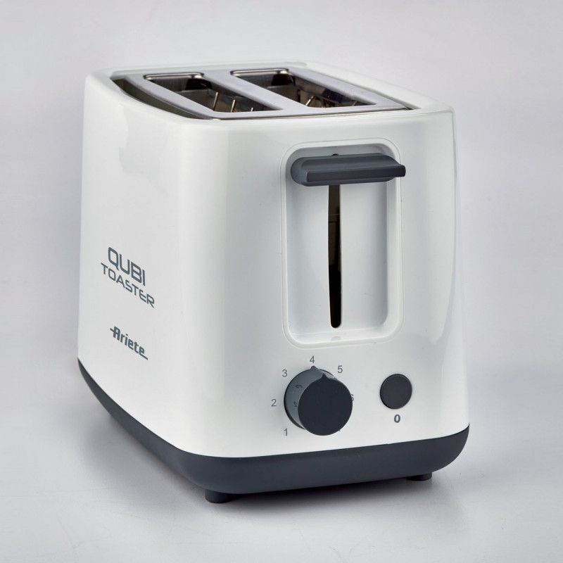 Prajitor de paine Ariete QUBI 0157/00, 760W, 2 felii, Buton de oprire, 7 trepte, Tava firimituri detasabila, Alb