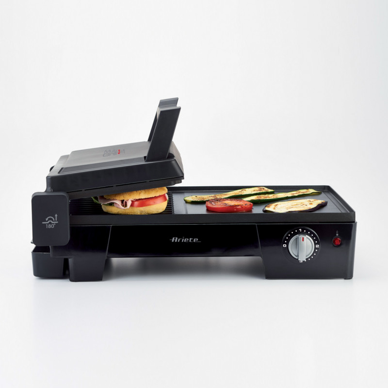 Gratar electric 3in1 Ariete MULTI GRILL 1916/10, 2400 W, 60x25 cm, Suprafata extensibila, Termostat, Negru