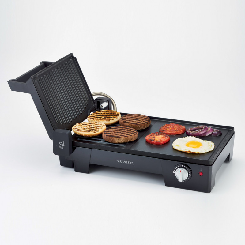 Gratar electric 3in1 Ariete MULTI GRILL 1916/10, 2400 W, 60x25 cm, Suprafata extensibila, Termostat, Negru