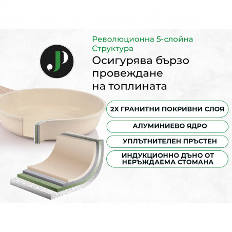 Set oale si tigai Just Perfecto JL-777, 14 piese, Finisaj marmura, Inductie, Accesorii, Bej