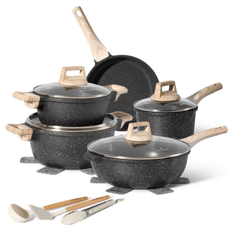 Set oale si tigai Just Perfecto JL-778, 14 piese, Finisaj marmura, Inductie, Accesorii, Negru