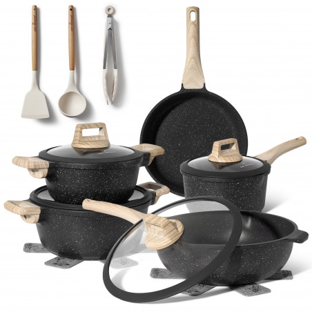 Set oale si tigai Just Perfecto JL-889, 14 piese, Finisaj marmura, Inductie, Accesorii, Negru