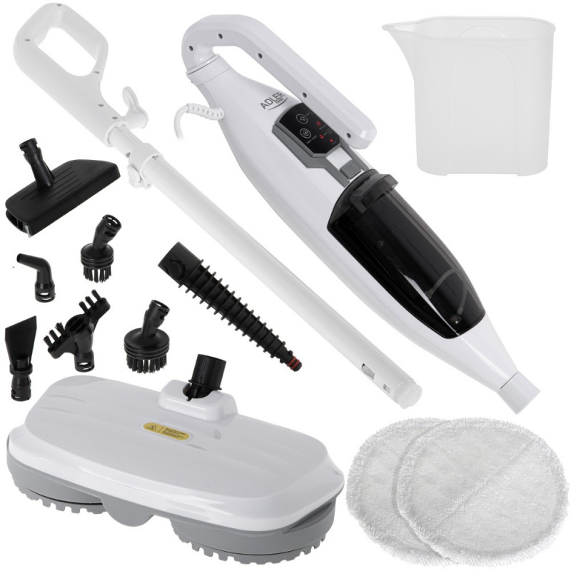 Mop cu aburi Adler AD 7052, 1300 W, 3 setari, 0.550 L, 2 capete rotative, 2 moduri de functionare, Incalzire rapida, Alb