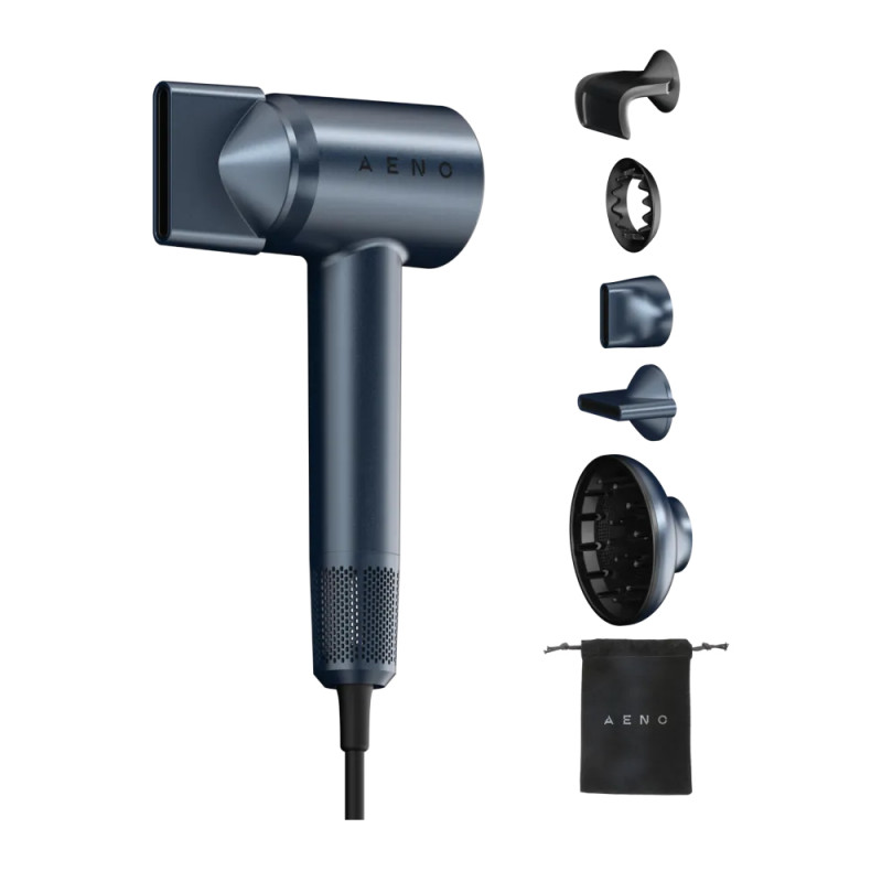 Uscător de păr AENO HD3 AHD0003, 1500W, Motor fără perii, 3 viteze, 5 niveluri, 68 dB, Afișaj LED, Albastru
