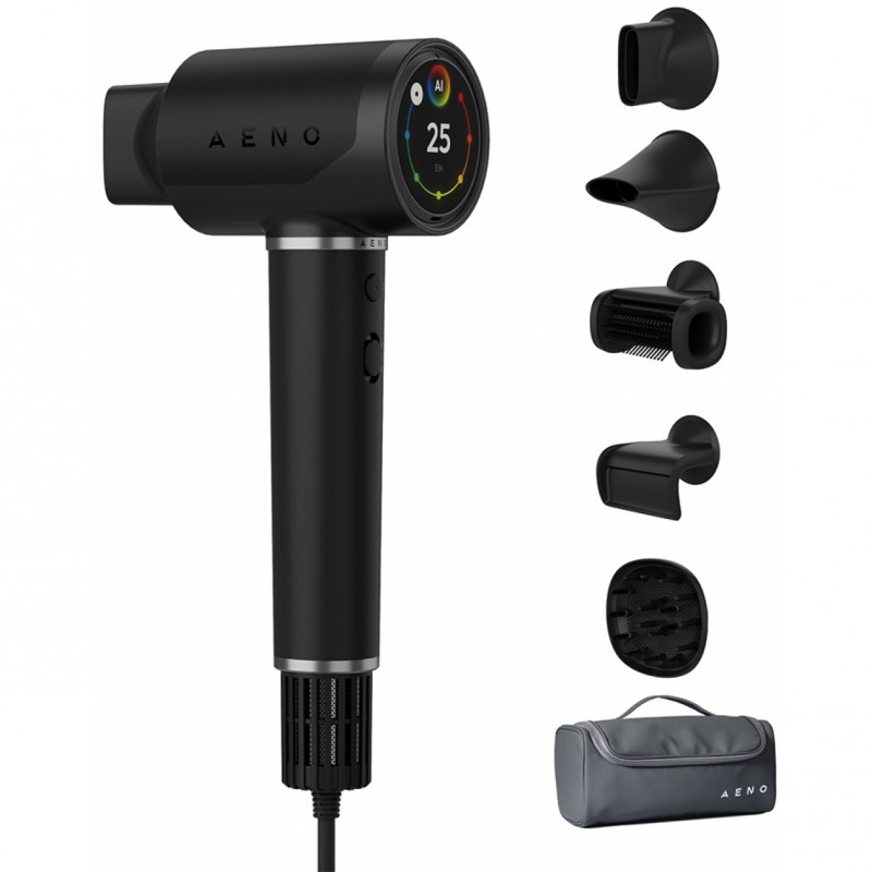 Uscător de păr AI AENO HD5 AHD0005B, 1500W, Motor fără perii, 2 viteze, 3 niveluri, 67 dB, Control vocal, Negru