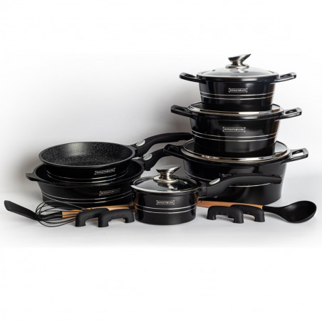 Mixer planetar Royalty Line RL-ES2014M Negru, 17 piese, Placare cu marmura, Inductie, Negru
