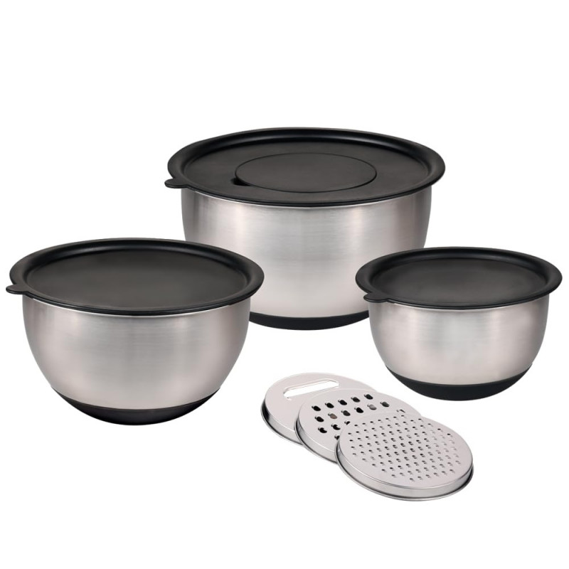 Salatiere multifunctionale KESPER 90899, 3 razatoare, Baza antiderapanta, Inox