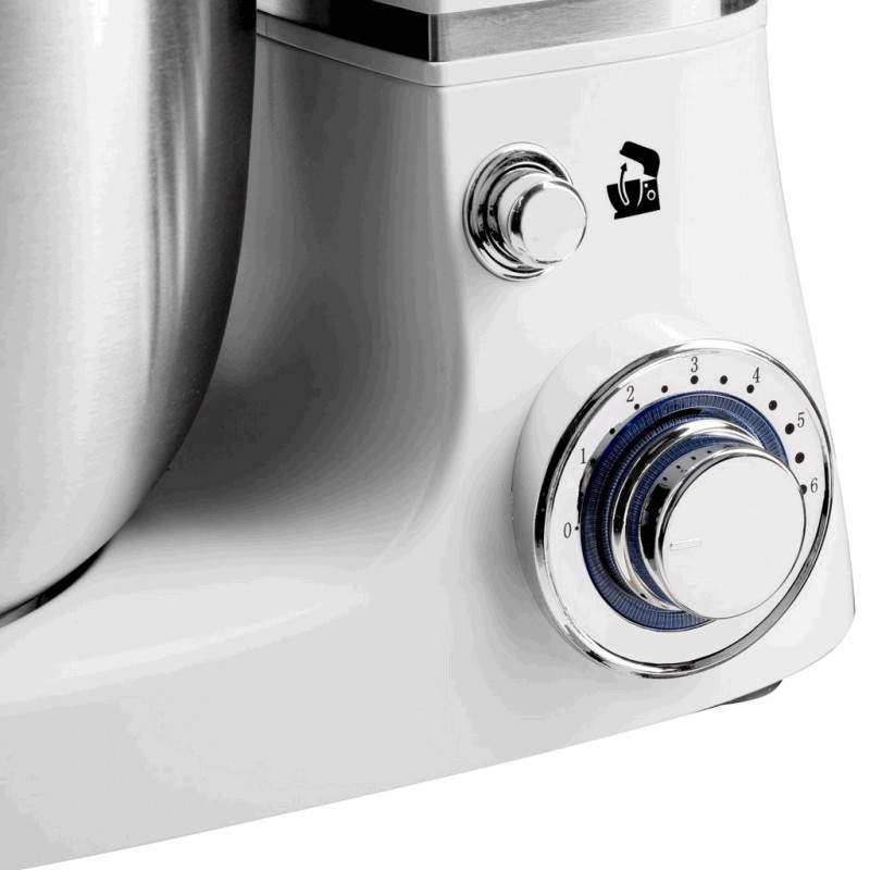 Robot de bucatarie cu bol din otel Hausberg HB-7605AB, 1000W, 5 L, 6 viteze, LED, Blender, Mixer, Masină de tocat carne, Alb