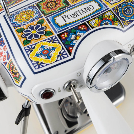 Espressor manual Ariete Positano 1389/1P, 850W, 15 bar, 0.9 L, Spumator de lapte, Cafea macinata si doze ESE, Alb/Galben