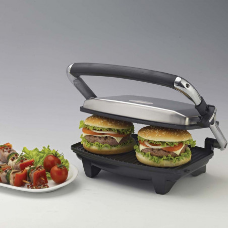 Aparat 3in1 Ariete TOAST & GRILL SLIM 1911/10, Toaster, Grill, Gratar, 1000W, 230C, Acoperire antiaderenta, Placa superioara reglabila, Inox