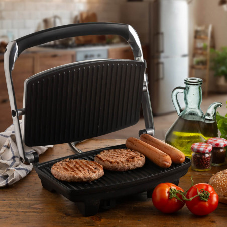 Aparat 3in1 Ariete TOAST & GRILL SLIM 1911/10, Toaster, Grill, Gratar, 1000W, 230C, Acoperire antiaderenta, Placa superioara reglabila, Inox