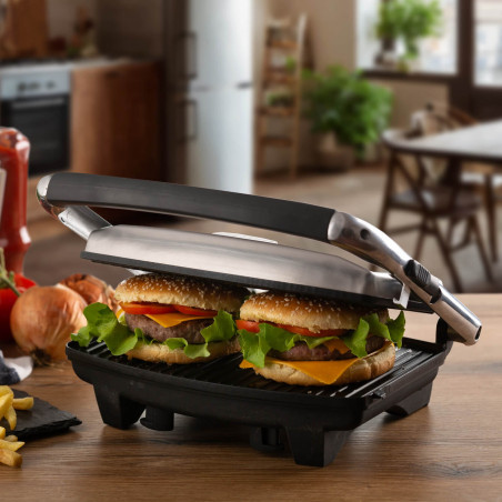 Aparat 3in1 Ariete TOAST & GRILL SLIM 1911/10, Toaster, Grill, Gratar, 1000W, 230C, Acoperire antiaderenta, Placa superioara reglabila, Inox