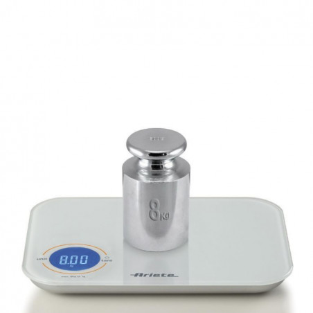 Cantar de bucatarie digital Ariete BILANCIA DIGITALE 0851, Pana la 8 kg, Sticla rezistenta, TARA, Afisaj digital, Alb