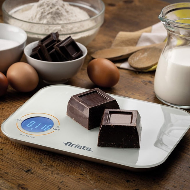 Cantar de bucatarie digital Ariete BILANCIA DIGITALE 0851, Pana la 8 kg, Sticla rezistenta, TARA, Afisaj digital, Alb
