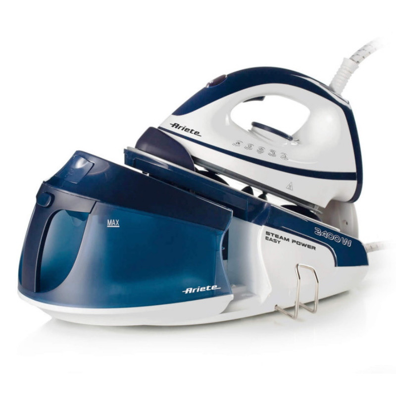 Statie de calcat cu aburi Ariete STEAM POWER PRO 5571/00, 2400W, 7 bar, 1.8 L, Placa ceramica, Degresant, Functie economisire energiei, Alb/Albastru
