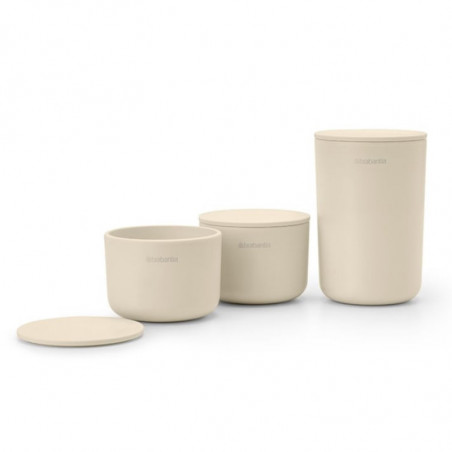 Set 3 recipiente depozitare Brabantia ReNew 1006269, 3 cutii, Fund moale anti-alunecare, Bej