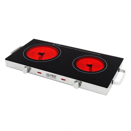 Plită dubla cu infrarosu FIRST FA-5096-7, 2800W, Pana la 300°C, Termostat, Sticla ceramica, Negru/Inox