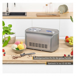 Masina preparare inghetata First Austria FA-5105-1, 135W racire cu compresor, 1,2 L, Timer, Timp de preparare 45-60 min, Afisaj LCD, Inox