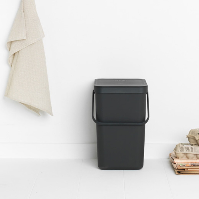Cos de gunoi colectare selectiva Brabantia Sort&Go 1003237, 25 L, Maner, Montabil pe perete, Gri inchis