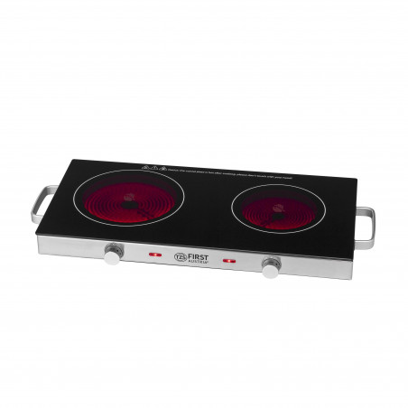 Plită dubla cu infrarosu FIRST FA-5096-7, 2800W, Pana la 300°C, Termostat, Sticla ceramica, Negru/Inox