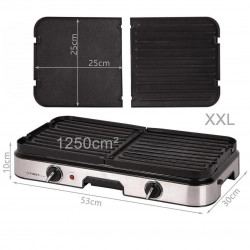 Gratar electric First Austria FA-5346, 2000W, 2 zone independente, Termostat, Acoperire antiaderenta, Tava de grasime, Negru/inox