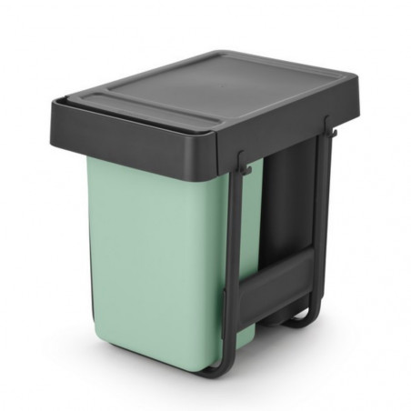 Cos de gunoi colectare selectiva Brabantia Sort&Go 1008862, 2x15 L, Montaj intern cu cadru telescopic, Gri/verde
