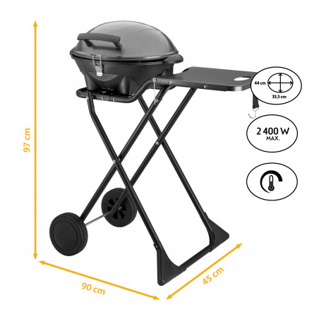 Gratar electric First Austria FA-5350-1, 2400W, Termostat, Termometru, Placa antiaderenta, Alimentare impermeabila, Roti, Negru