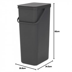 Cos de gunoi colectare selectiva Brabantia Sort&Go 1004140, 40 L, Maner, Montabil pe perete, Gri inchis