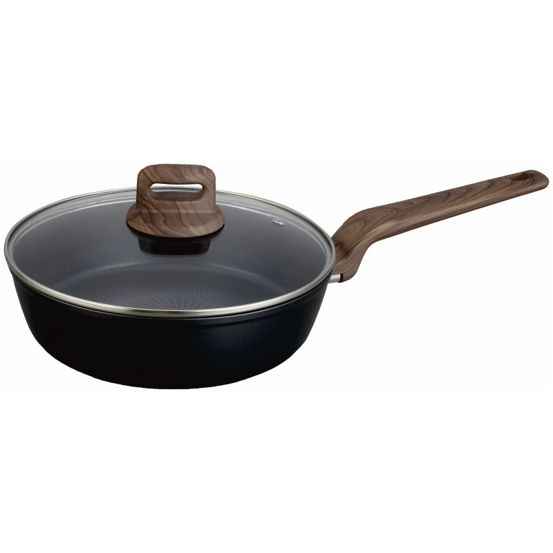 Tigaie adanca cu capac Oliver Voltz Paris OV54419F24CD, 24 cm, Acoperire antiaderenta, Senzor de cаldura, Inductie, Negru