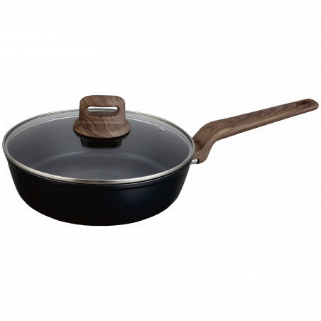 Tigaie adanca cu capac Oliver Voltz Paris OV54419F24CD, 24 cm, Acoperire antiaderenta, Senzor de cаldura, Inductie, Negru